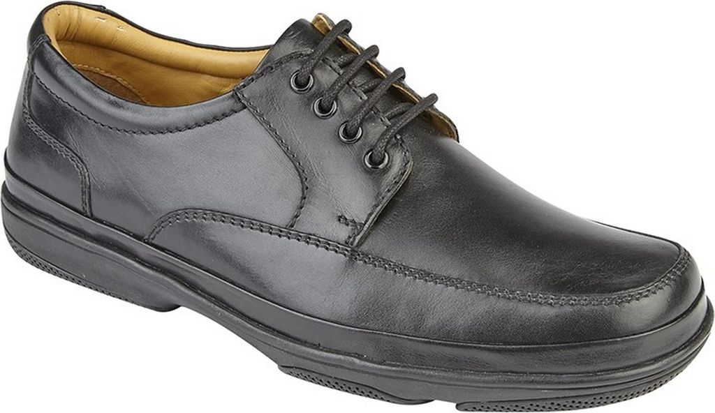 Roamers Herren Leder Wide Fit 4 Ösen Deluxe Schnürschuhe DF1691 (42 EU) (Schwarz)