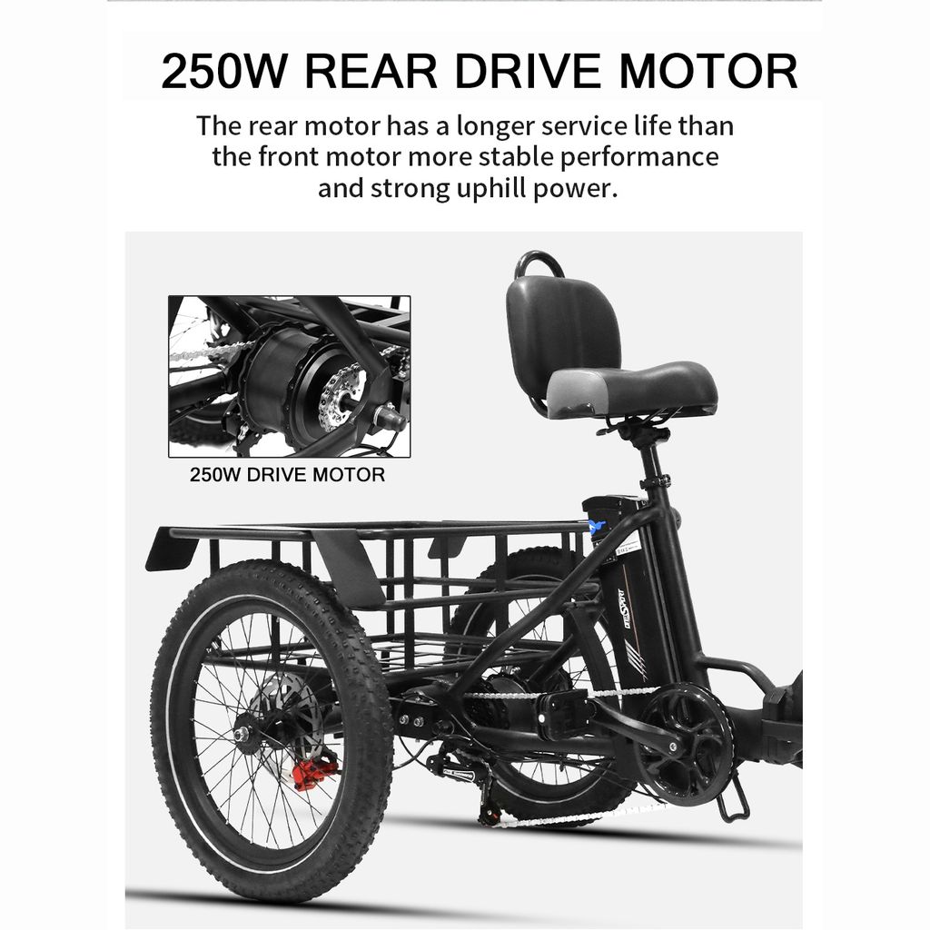 Onesport 20" faltbares Elektro-Dreirad schwarz mit 250W Produktbild 3