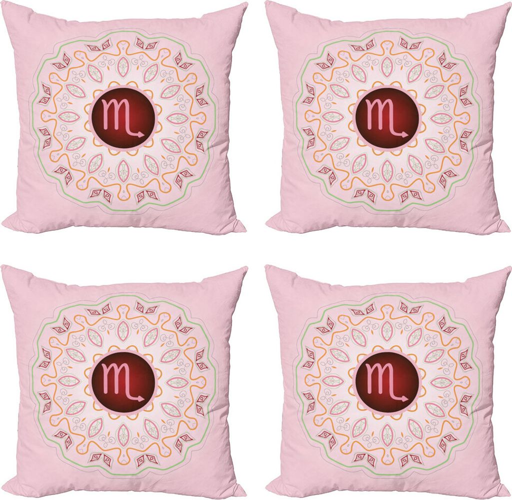 ABAKUHAUS Sternzeichen Skorpion Kissenbezug Set (4 Stück), Mandala in Rosa, Moderner Doppelseitiger Digitaldruck, 45 cm x 45 cm, Mehrfarbig