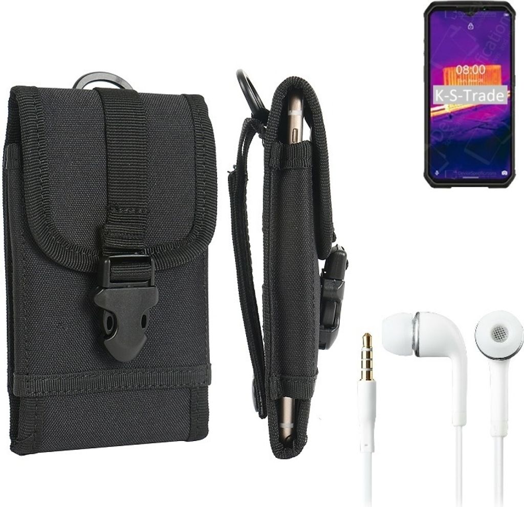 K-S-Trade Holster Schutz Hülle kompatibel mit Ulefone Armor 9 Gürteltasche Handy Hülle Tasche outdoor Seitentasche schwarz 1x + Kopfhörer