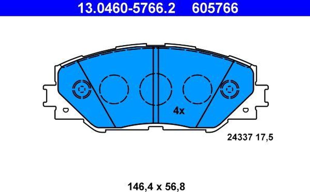 ATE 13.0460-5766.2 Bremsbelagsatz, Scheibenbremse OE 0446542140 kompatibel mit Auris, Mirai, Prius, RAV 4