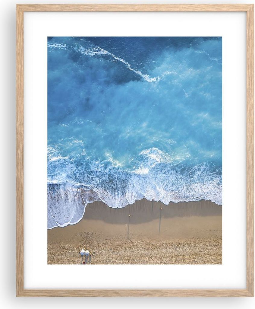 Gerahmtes Poster - Rahmen in heller Eiche - Strand Rand Meer - 40x50 cm - Wand Bild - Wanddeko - Wandbilder - Kunstposter - Wandposter - Bilderrahm...
