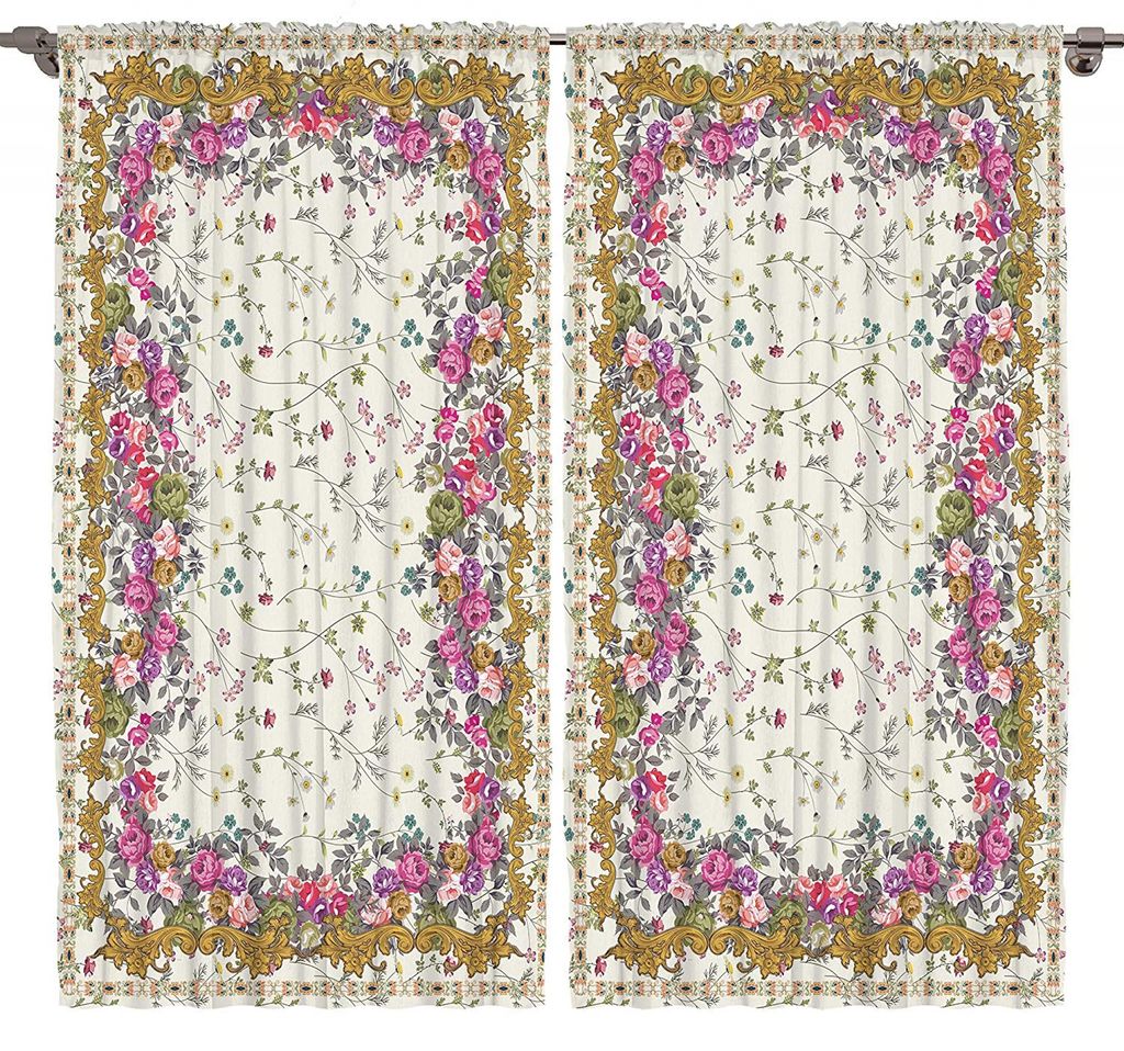 ABAKUHAUS orientalisch Rustikaler Gardine, Frühlings-Liebe Bunte Rosen, Wohnzimmer Universalband Gardinen mit Schlaufen und Haken, 280 x 225 cm, S...