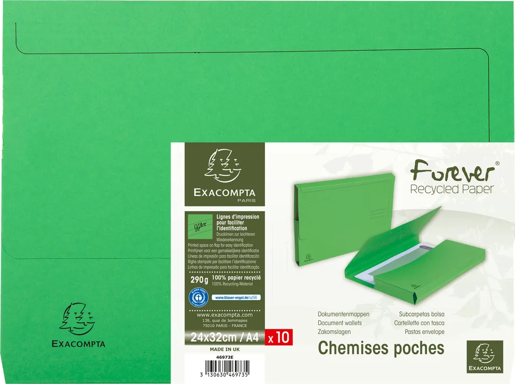 Exacompta Forever Verde Intenso: 10 Cartelline A4 Ecologiche e Tenaci