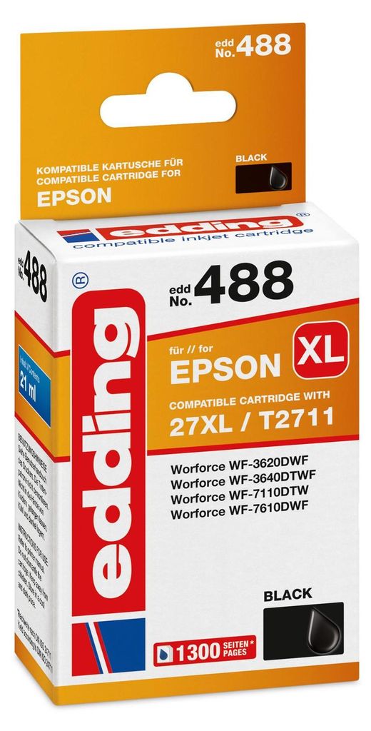Edding EDD-488, Čierna, 21 ml, 1 kusov, 1300 strany, Obrázok produktu 