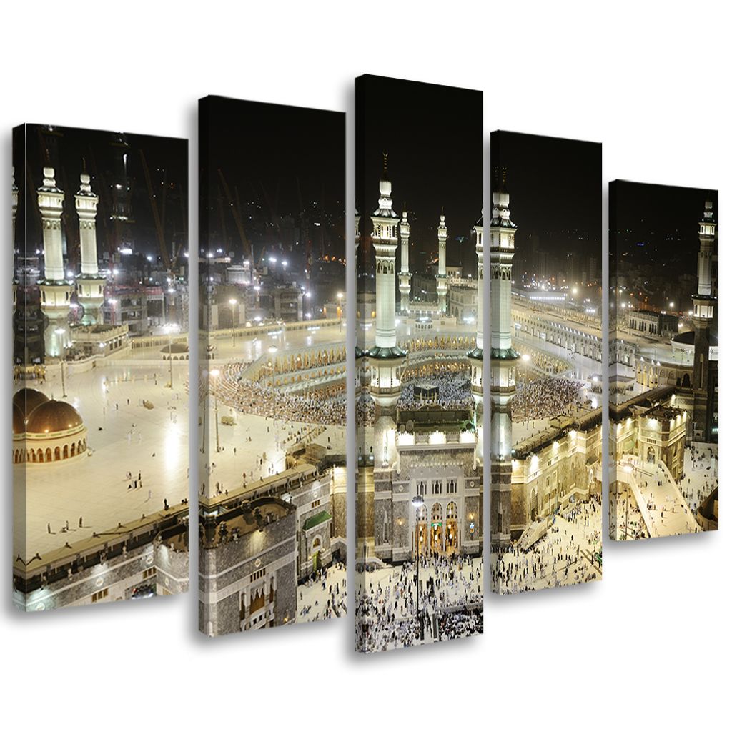 5-teiliges leinwandbild mekka moschee 200x100 cm Feeby beige wandbild bereit zum aufhängen