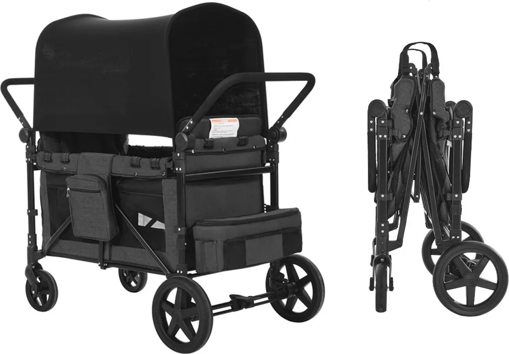 Chariot de Transport Pliable pour 4 Enfants - Wagon Poussette Multi-Place