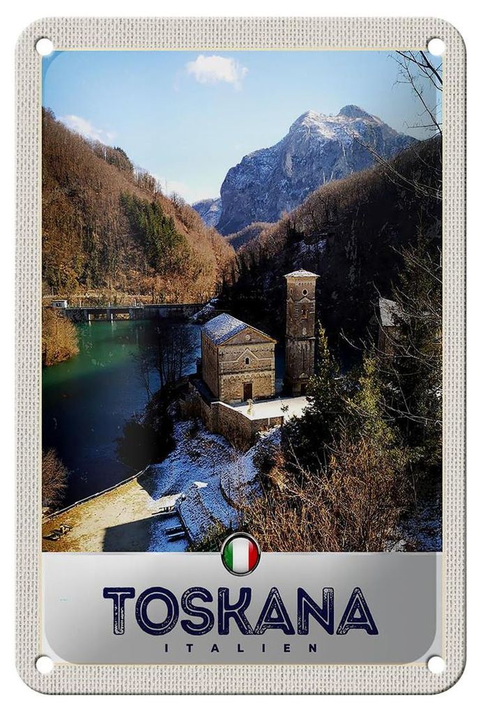 Blechschild Reise 12x18cm Toskana Italien Architektur Berge Schild
