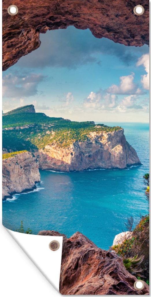 MuchoWow 80x160 cm Outdoor-Poster Gartendeko Sichtschutz Garten Poster für den Garten Höhle - Natur - Meer - Landschaft