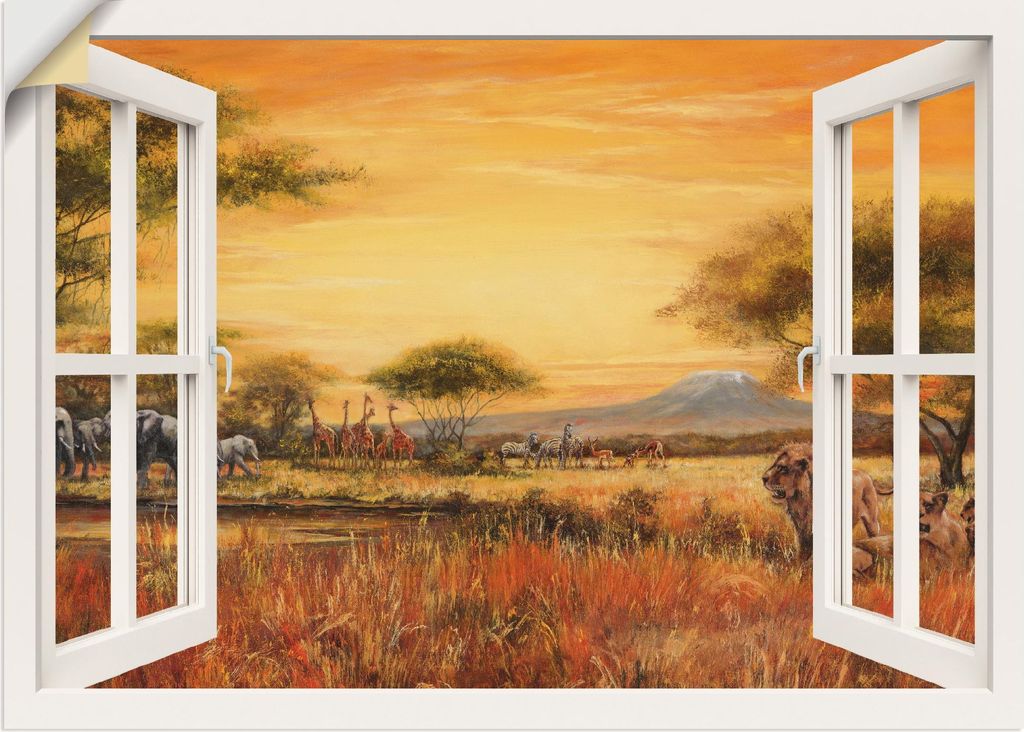 ARTland Wandbild, selbstklebend Afrikanische Steppe Löwen, weiß Größe: 130x90 cm