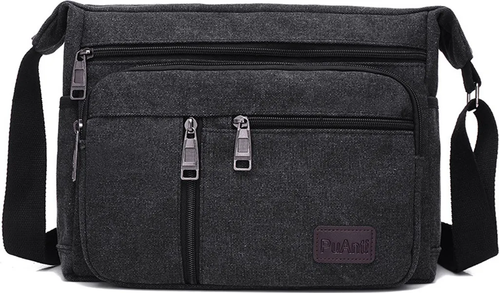 INF Borsa a tracolla da uomo in tela - Borsa a spalla elegante e pratica Nero