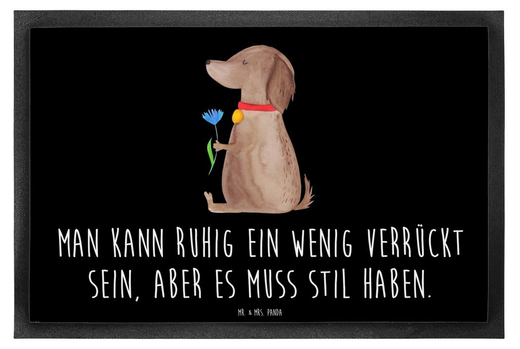 Mr. & Mrs. Panda fußmatte Hund Blume 40 x 60 cm - Schwarz - Geschenk, Bodenvorleger, Haha, Schmutzmatte, Hunde, Süß, Eingangsteppich, bodenmatte...