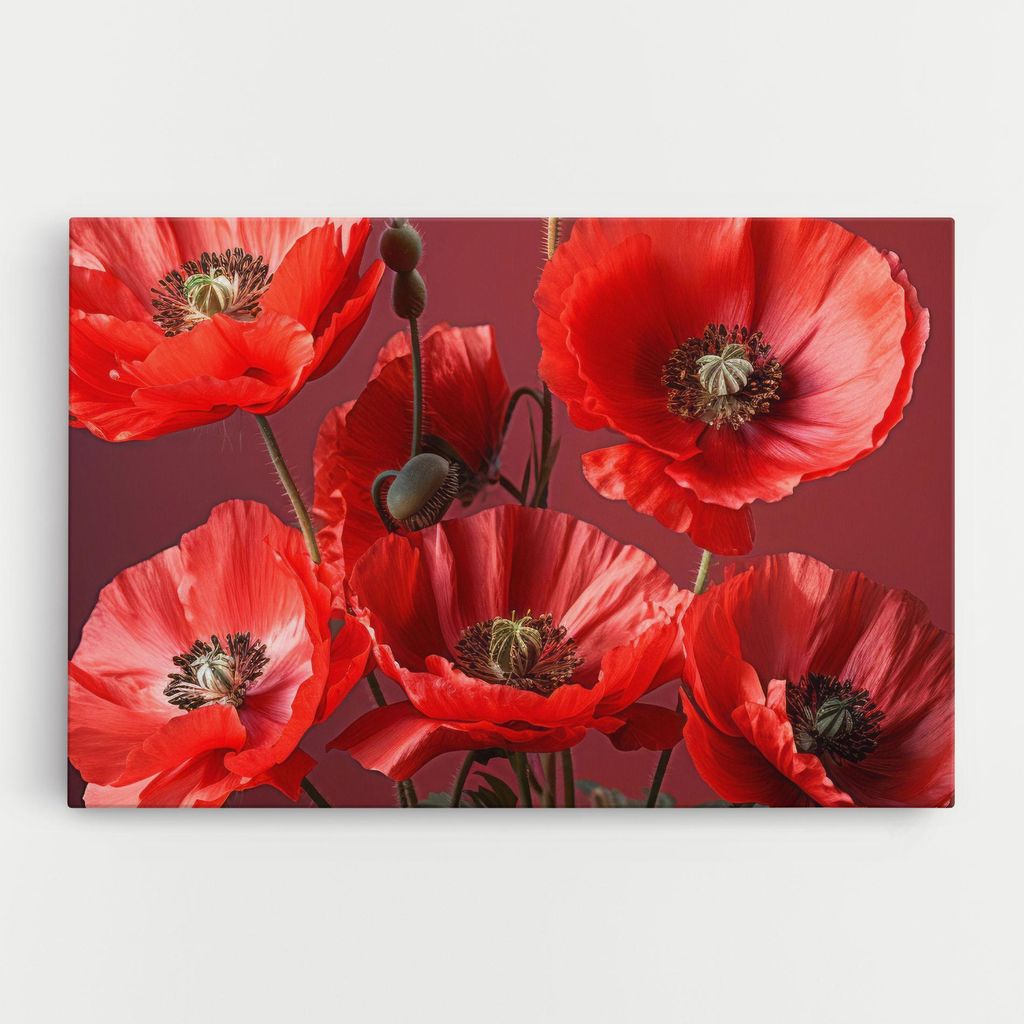 ARTHUB Leinwandbild 80x120 cm, Red Poppies | Wohnzimmerdekoration, Hängende Bilder, Wanddekoration, Heimdekoration, Blumen, Mohnblumen