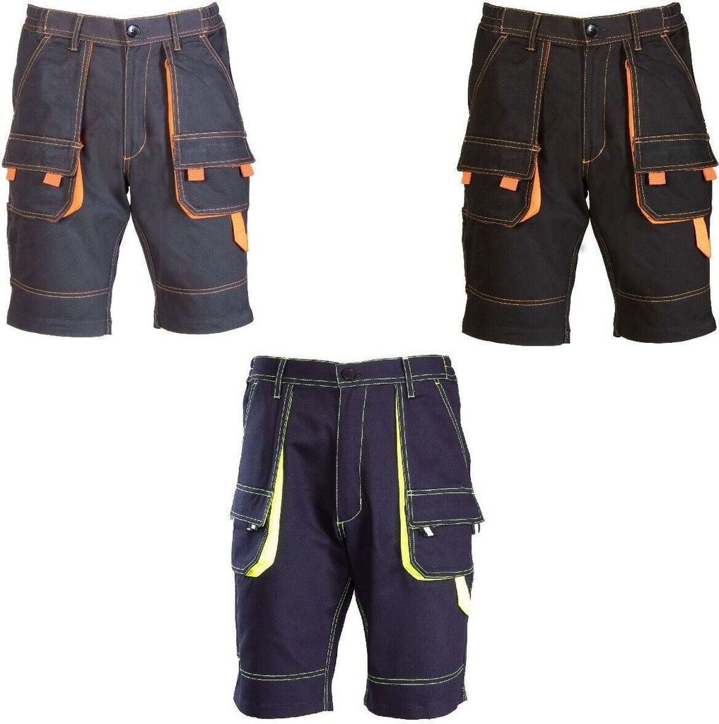 Brixton Spark Kurze Sommerarbeitshose Arbeitshose Arbeitsshorts Sicherheitshose Größe: 64, Farbe.: Dunkelblau-Gelb