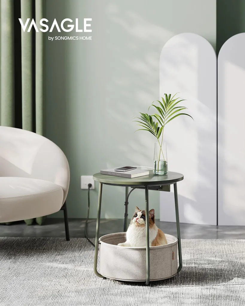 Table d'appoint anti-câbles emmêlés avec recharge rapide vert forêt - 2