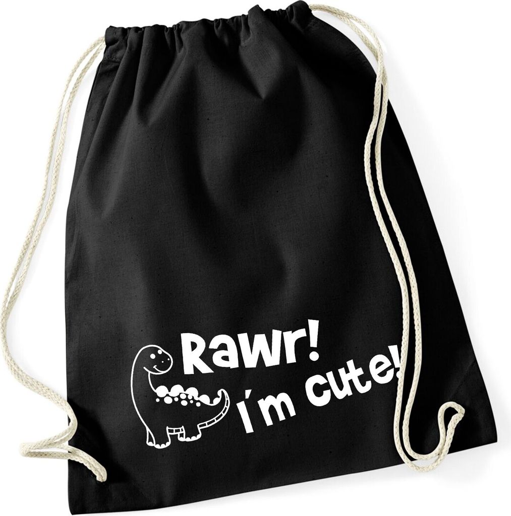 Huuraa Turnbeutel Brachiosaurus I`m cute 12 Liter Black Baumwolle Rucksack Geschenkidee