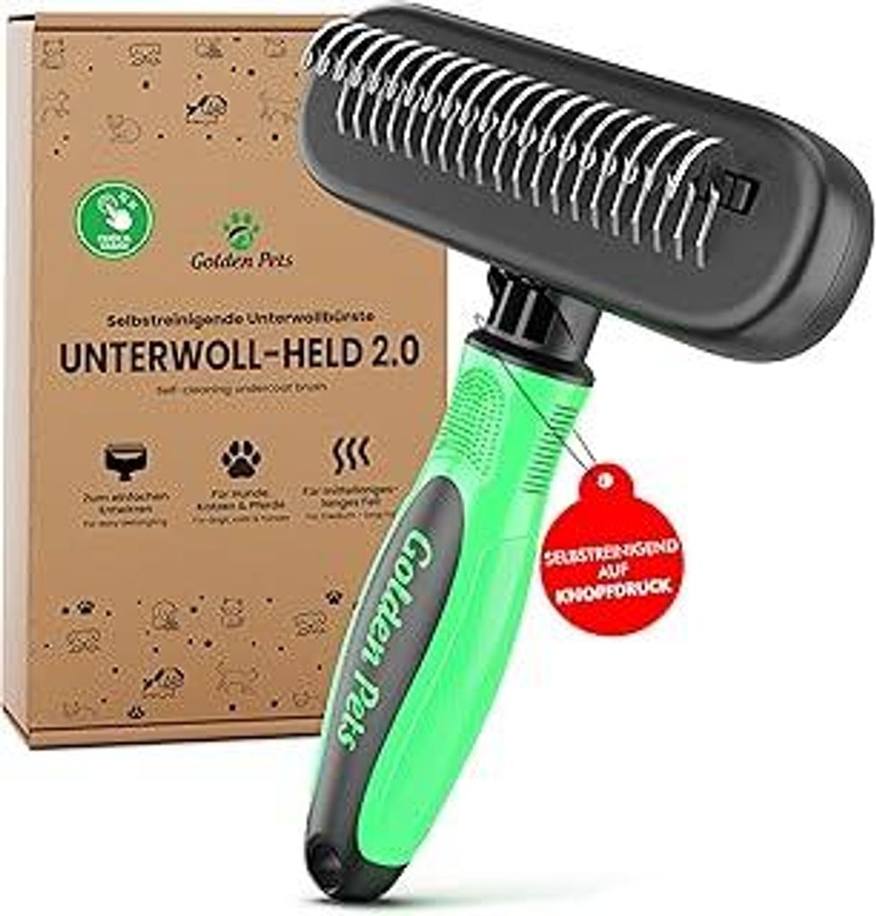 NEU! Selbstreinigende Unterwollbürste Hundebürste langhaar & Katzenbürste langhaar - Unterwollkamm entfernt Unterwolle & Verfilzungen, Knoten En...
