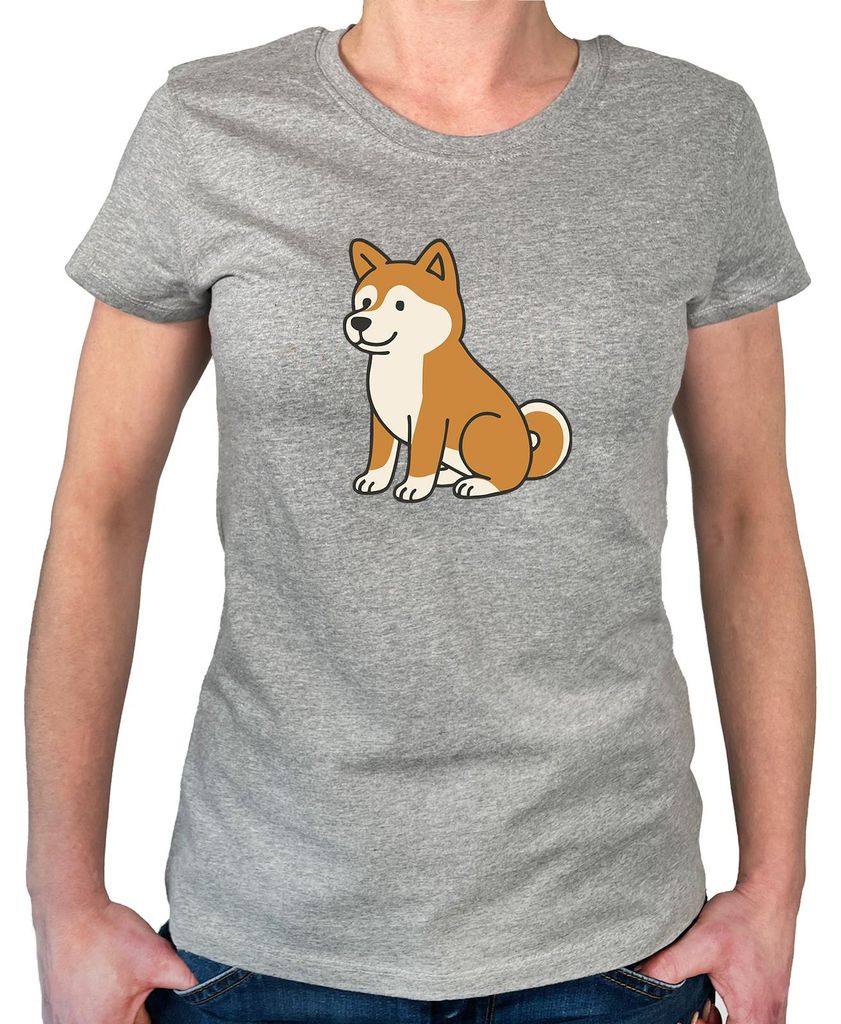 Huuraa Damen T-Shirt Akita Inu Comic Akita XXL Sport Grey Bio Baumwolle Fairtrade Damenshirt Geschenkidee