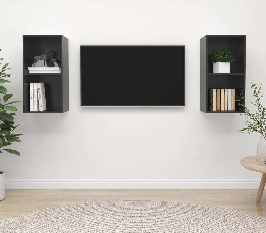 "2026 Promotion" TV-Wandschränke 2 Stk. - TV-Möbel - Hochglanz-Grau Holzwerkstoff - TV-Regal CC4124