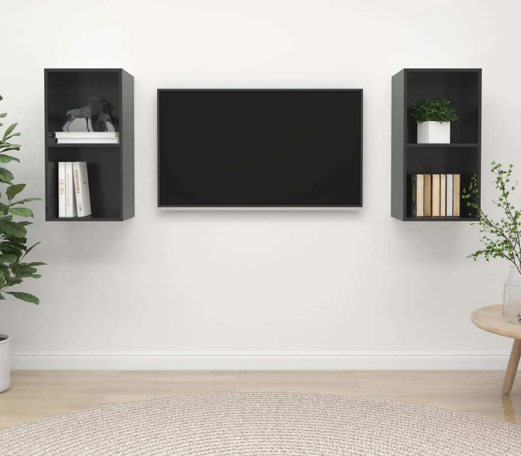Meuble TV Mural Gris Brillant : Libérez l'Espace et Cachez vos Câbles 2pcs