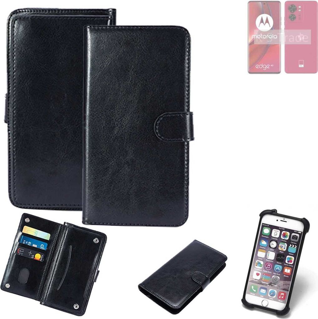 K-S-Trade 360° Hülle kompatibel mit Motorola Edge 40 schwarz Kunstleder Case BookCase WalletCase Kunstlederederhülle Handyhülle, Rundumschutz