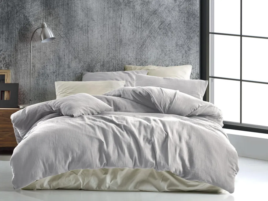Biancheria da letto in Mussola 140x200 Grigio Chiaro | 100% Cotone