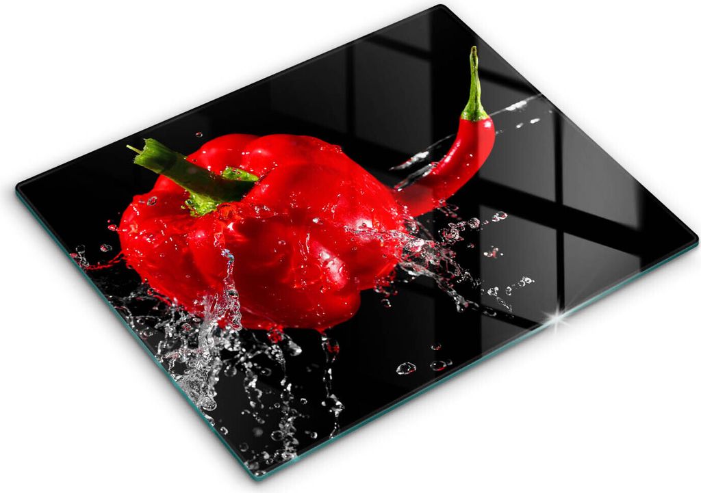 Abdeckung Glas - Küchenabdeckung - 40x52 cm - Abdeckplatte - Rote Paprika in Wasser