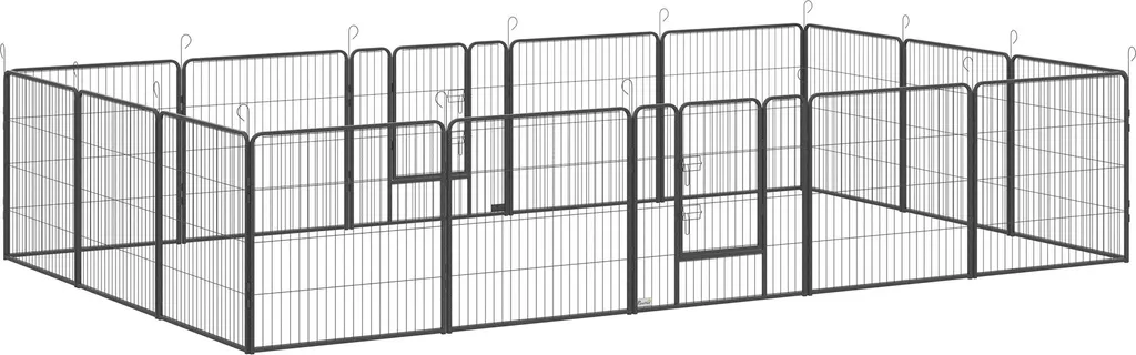 Parc pour chiots PawHut 16 panneaux 80cm en acier gris pliable sécurisé