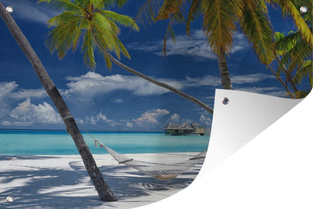 MuchoWow 90x60 cm Outdoor-Poster Gartendeko Sichtschutz Garten Poster für den Garten Strand - Sommer - Hängematte