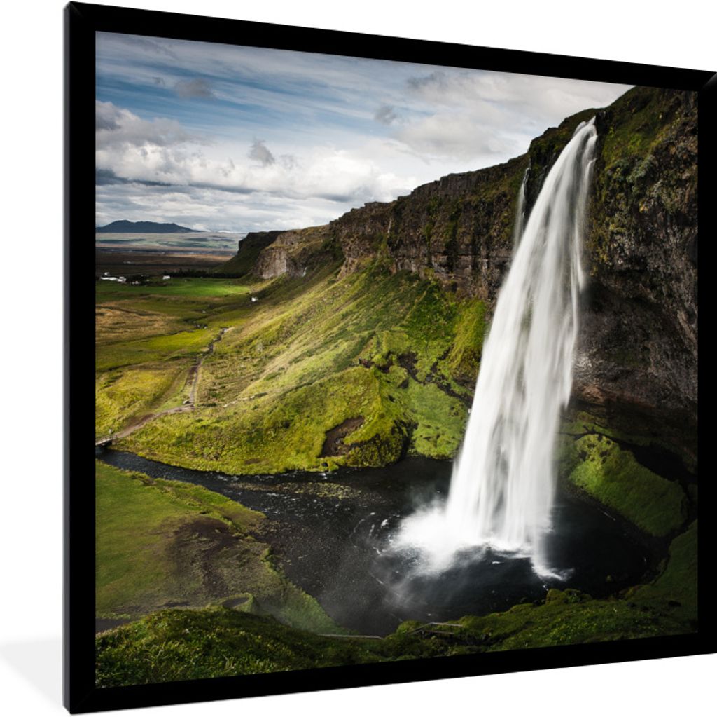 MuchoWow Gerahmtes Poster Wasserfall - Berg - Dschungel 40x40 cm - Poster mit Schwarzem Bilderrahmen Wandposter Rahmen Foto Bilder - Mit Rahmen -...