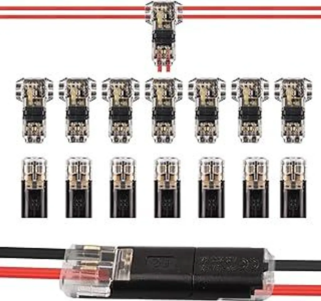 Connettori per cavi auto Connettori impermeabili a 2 poli, connettori a T, connettori rapidi per cavi 12 V per cavi 18-22 AWG a crimpare, connettori per cavi (T2 15 pezzi, D2 15 pezzi)