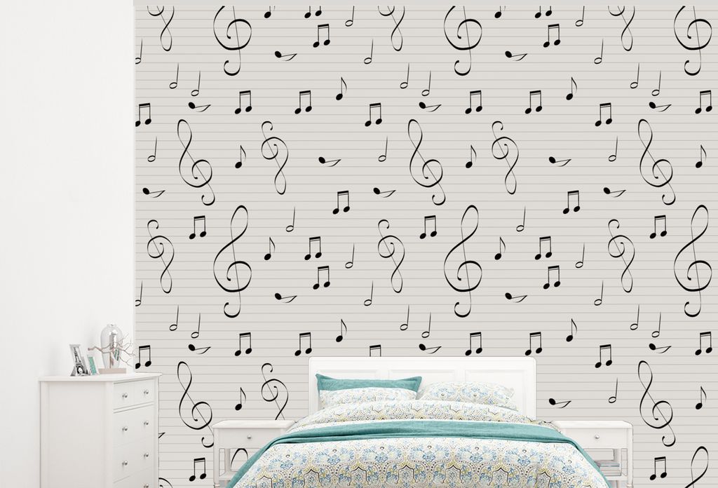 MuchoWow Fototapete für Wohnzimmer oder Schlafzimmer Wandtapete Vinyl Motivtapete Noten - Muster - Musik - 275x220 cm - Gemustert