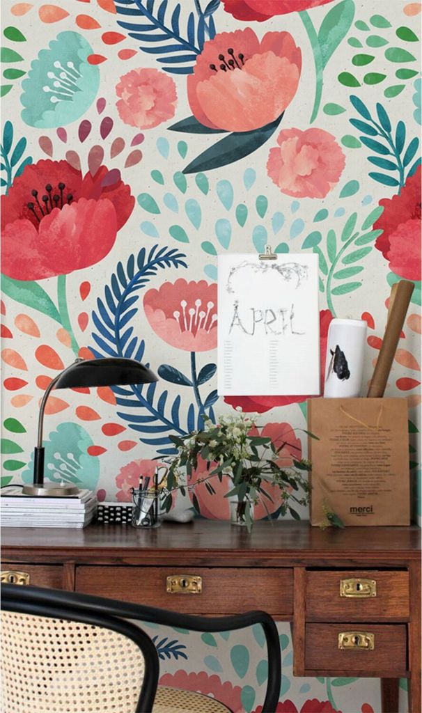 Coloray Fototapete 360x250 cm Latextapete Magicstick - Mohnblumenweinlese-Blumen