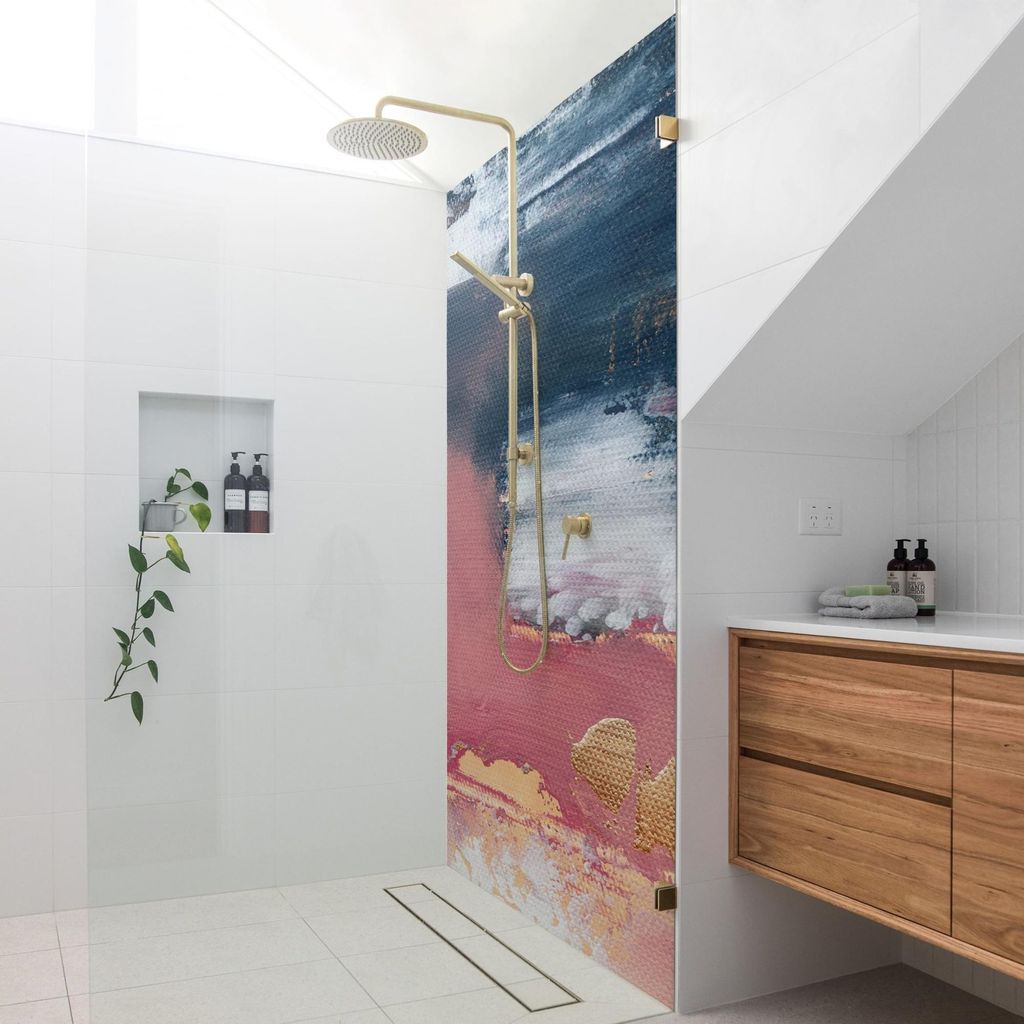 Duschrückwand Muster selbstklebend - 0.61 mm Wandpaneel wasserfest Design rosa Abstrakt Badrückwand fugenlos Premium matt 90x200 cm