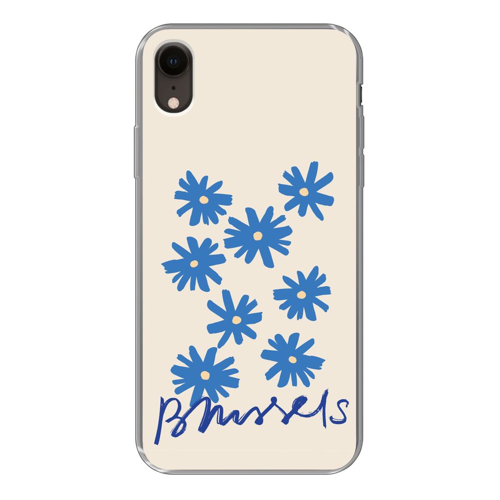 MuchoWow Handyhülle Schutzhülle Hülle für iPhone XR Blume - Design - Brüssel - Minimalismus Silikon Softcase Handy Hülle - Schutzdeckel