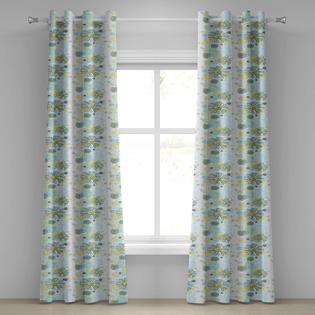ABAKUHAUS Türkis Ösenvorhang, Chamomiles Blumen Blüten Wildblume blüht Sommer Illustration, Dekorative 2-Panel-Fenstervorhänge, 280 cm x 225 c...