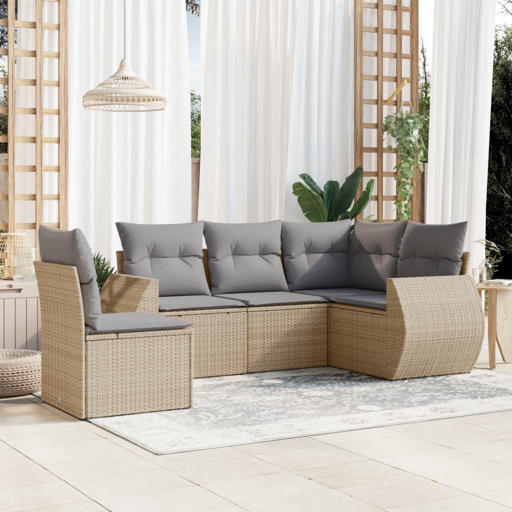 Maison Exclusive - 5-tlg. Garten-Sofagarnitur mit Kissen Beige Poly Rattan