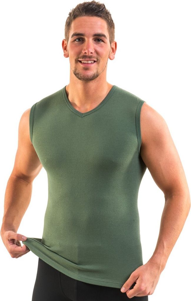 HERMKO 3050 Herren Muskelshirt V-Neck aus 100% Baumwolle Atlethic Vest Unterhemd, Größe:D 10 = EU 4XL, Farbe:tanne