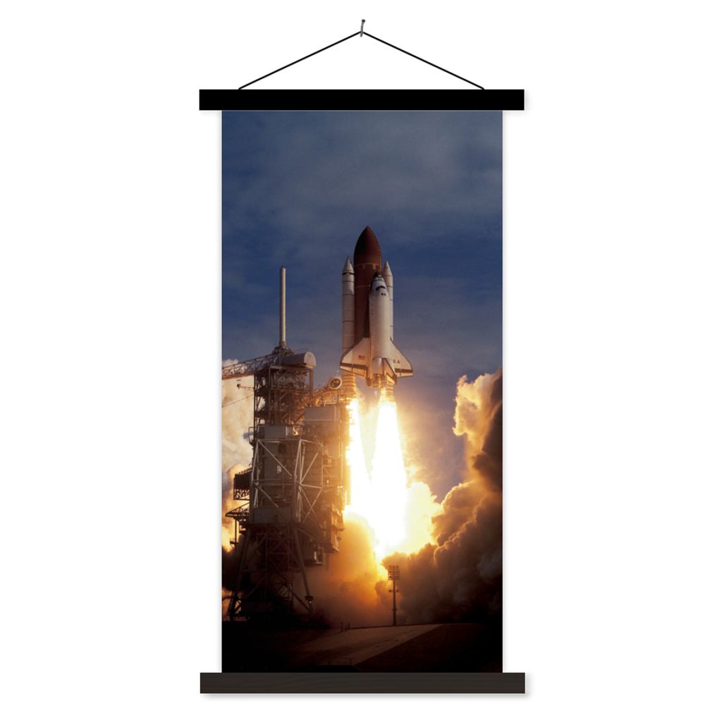MuchoWow Textilposter Start des Space Shuttle 60x120 cm mit schwarzem Rahmen - Magnete
