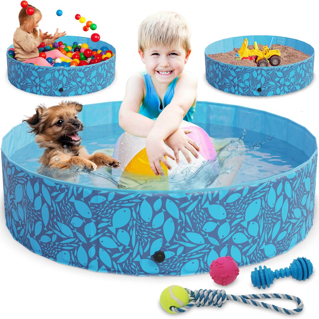 zooprinz Hundepool | 120 x 30 cm | faltbar | inklusive Spielzeug | Hunde Schwimmbecken Badewanne Planschbecken