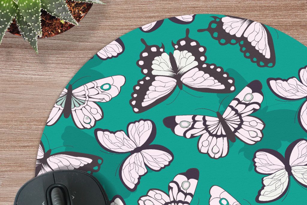 MuchoWow Mauspad Mousepad Mädchen - Schmetterling - Tiere - Muster - Mädchen - Kinder - Kinder 20x20 cm - Mousepads - Maus Mat - Pad - Mausunte...