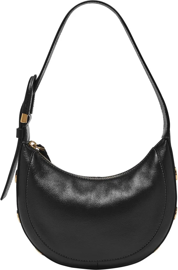 Fossil Harwell Crescent Bag : Sac en cuir noir à bandoulière chic