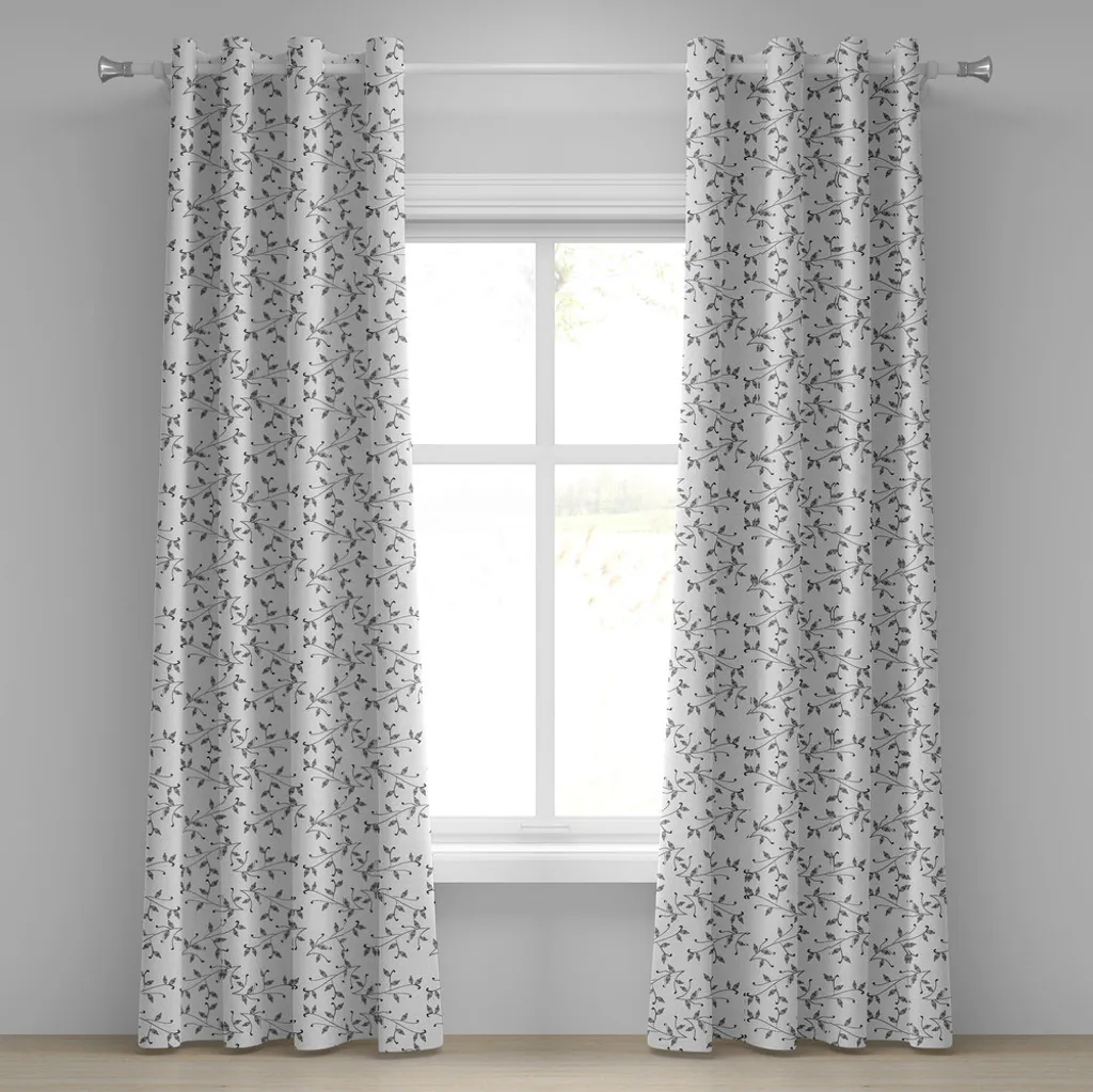 Rideau à œillets Écologique Motif Minimaliste 280x175 cm Gris et Blanc