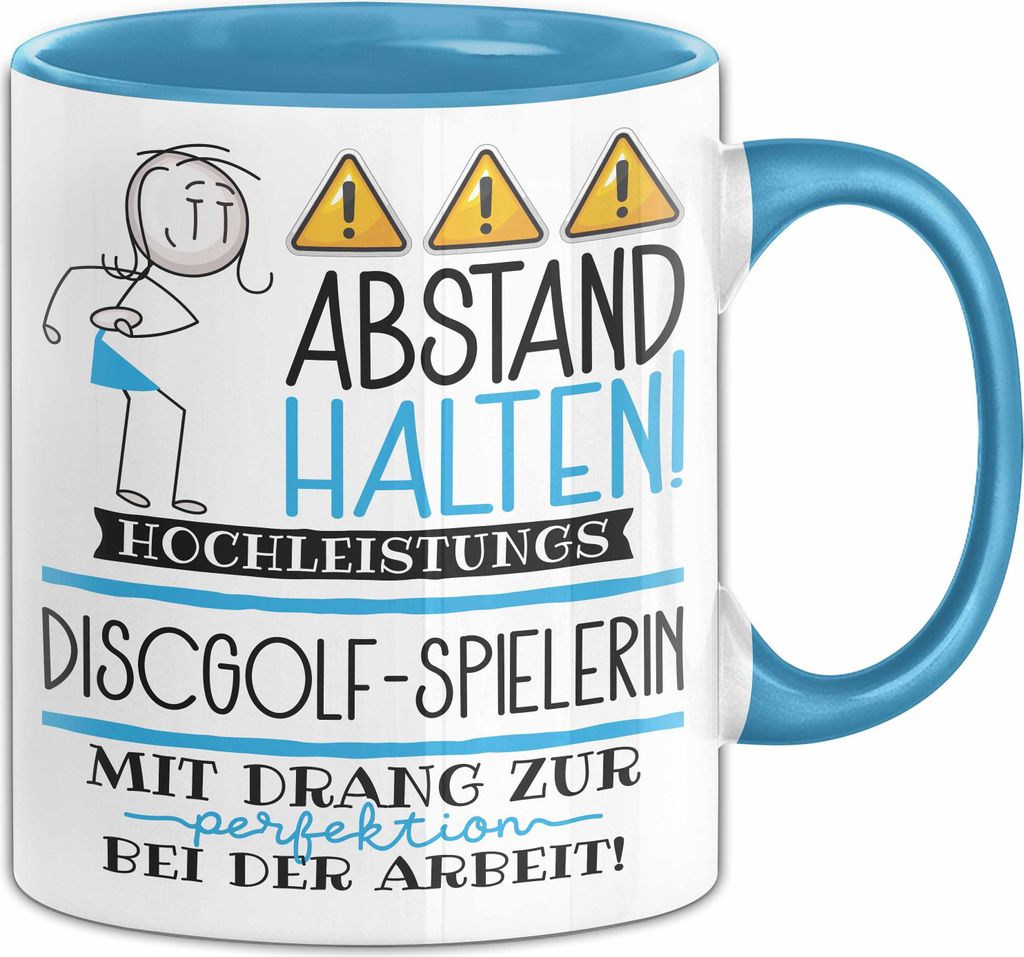 Discgolf-Spielerin Tasse Geschenk Lustig Abstand Halten Hochleistungs-Discgolf-Spielerin Mit Drang Zur Perfektion Bei Der Arbeit (Blau)