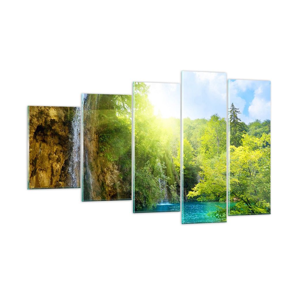 Bilder auf glas - Wasserfall Forrest Himmel - 100x60cm - Glasbilder - Wandbilder - Kunstdruck - zum Aufhängen bereit - Wanddekoration aus Glas - G...