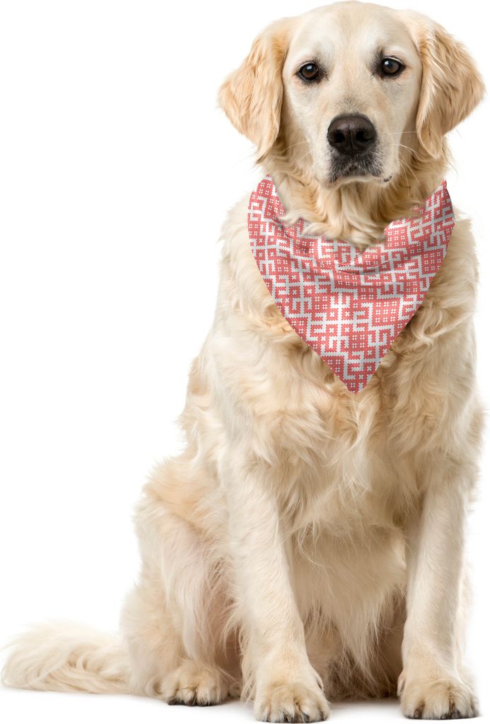 ABAKUHAUS Russisch Haustier Bandana, Monochrome slawische Motive, 55x55 cm, Vermilion und Weiß