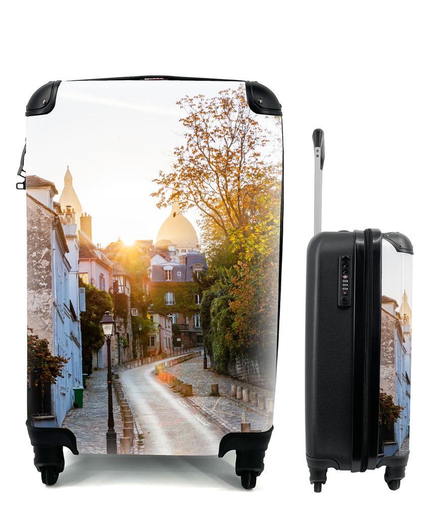 MuchoWow Koffer Handgepäck Trolley Rollkoffer Kleine Reisekoffer mit 4 Rollen - Paris - Sonne - Frankreich - Cabin Size < 55x40x23 cm & 55x40x20...