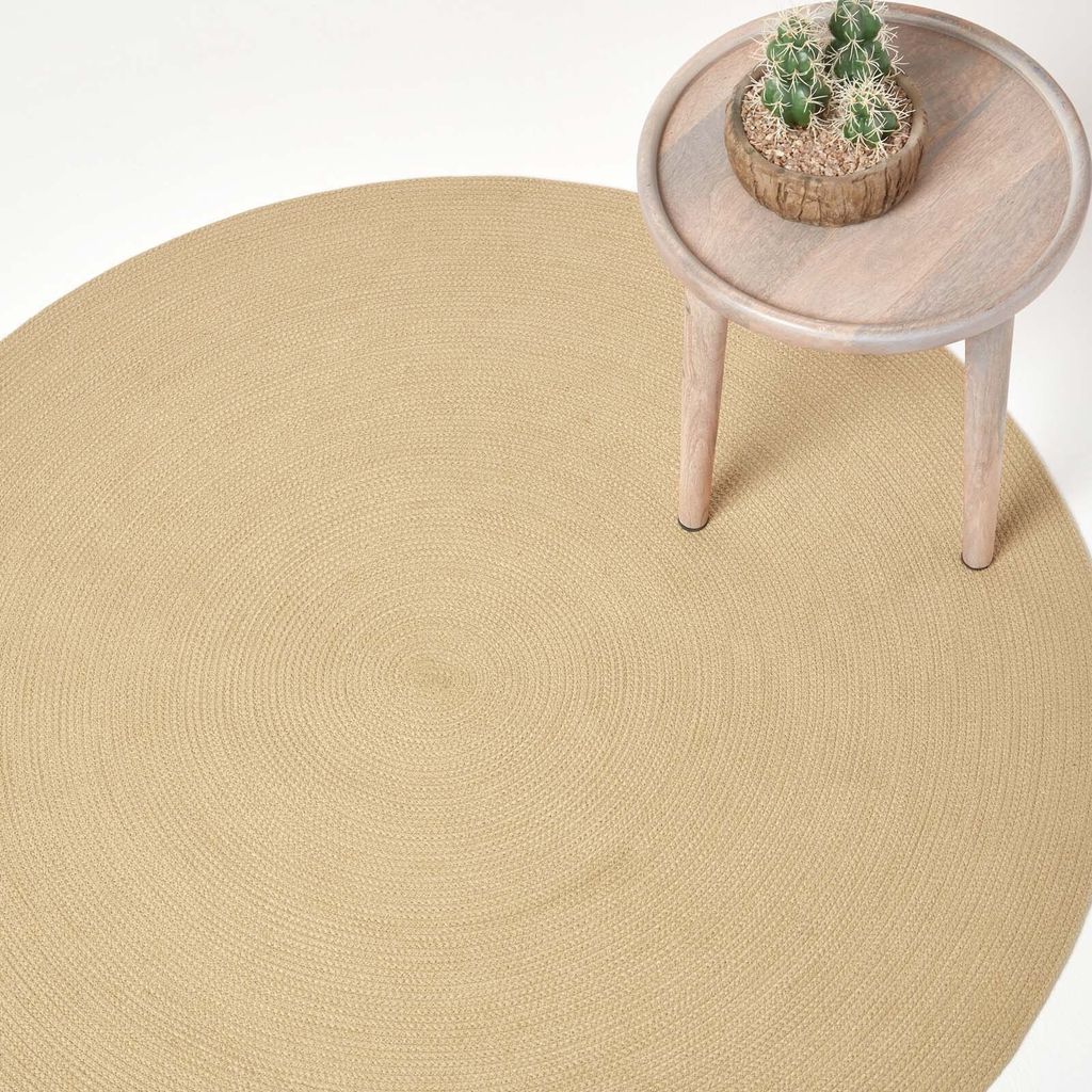 HOMESCAPES Handgewebter geflochtener Teppich in Beige, 120 cm rund