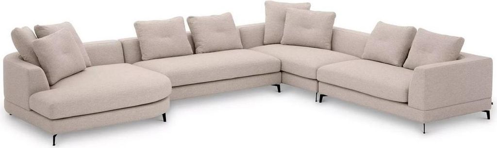Casa Padrino Luxus Ecksofa Sandfarben / Schwarz 410 x 320 x H. 65 cm - Wohnzimmer Sofa mit Kissen - Wohnzimmer Möbel - Wohnzimmer Einrichtung - Lu...