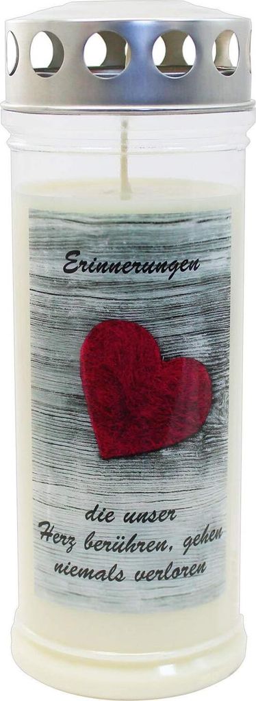 Grabkerze Wochenbrenner mit Deckel und Motiv Auswahl, 7 Tage Brenndauer, Herz 6 Stück